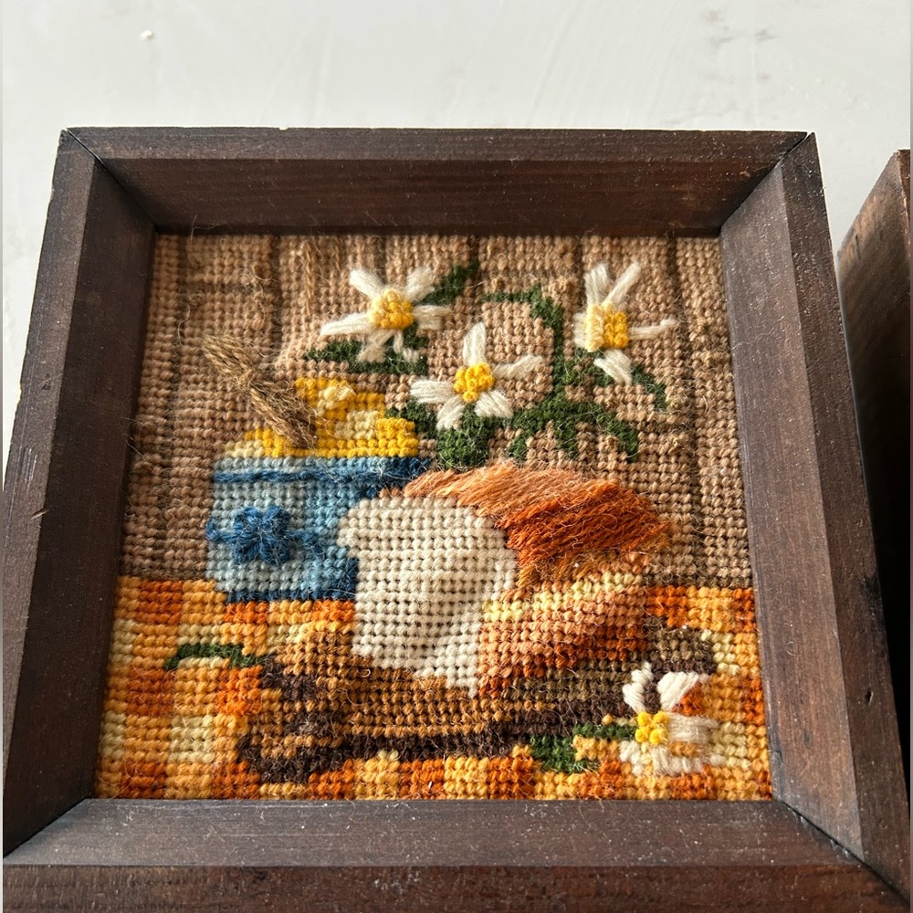 Vintage Framed Cross Stitch Still Life Scenes- Floral, Fruit & Coffee Motifs - Picture 4 of 16